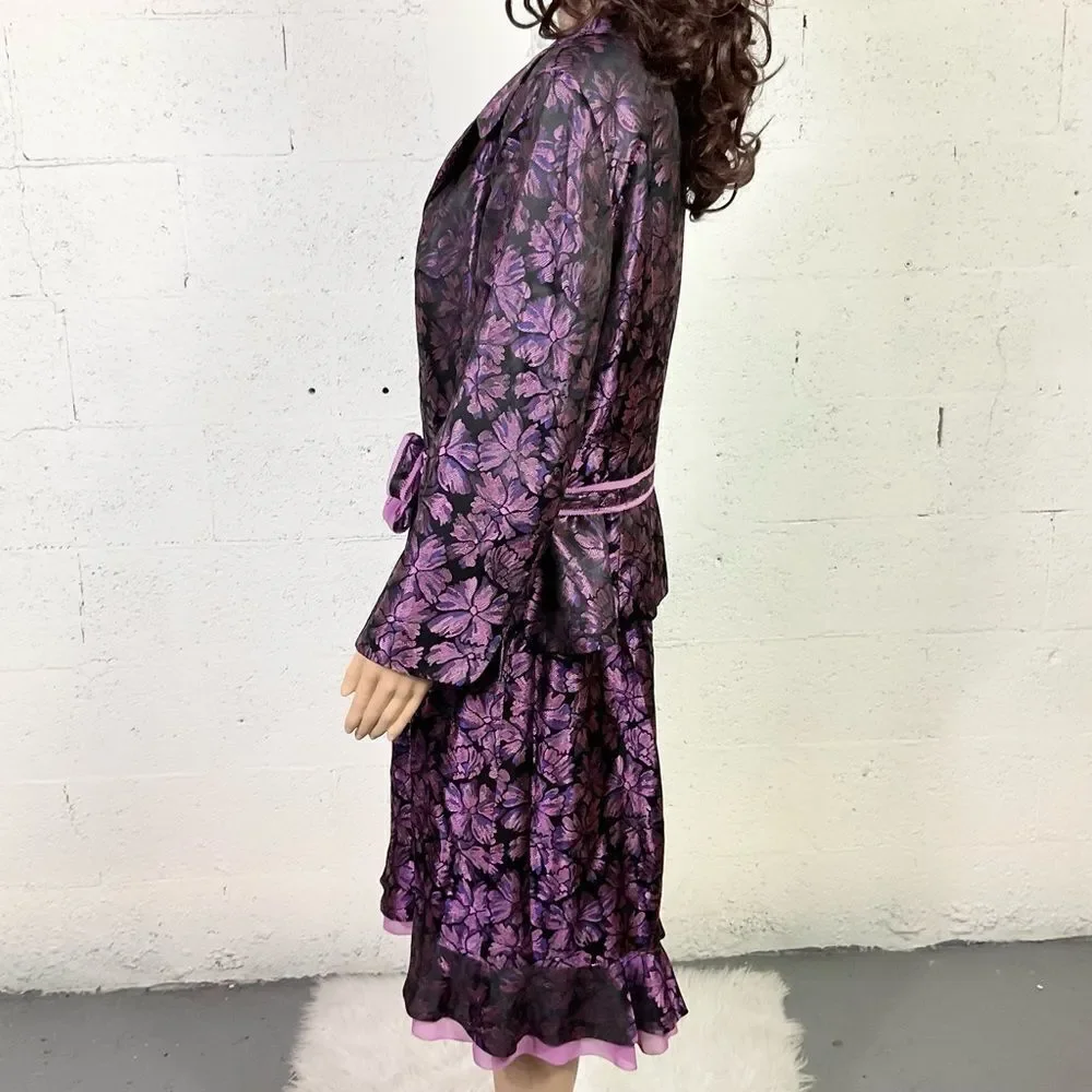 NEW Nipon Boutique Onyx Purple Metallic Floral Dress Jacket Matching Set 16